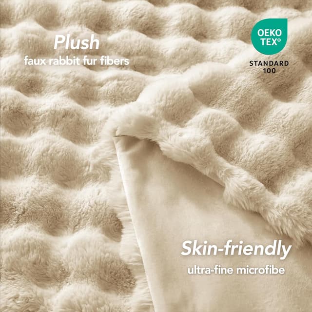 Detalle de L’AGRATY Faux Rabbit Fur Blanket 200x220cm