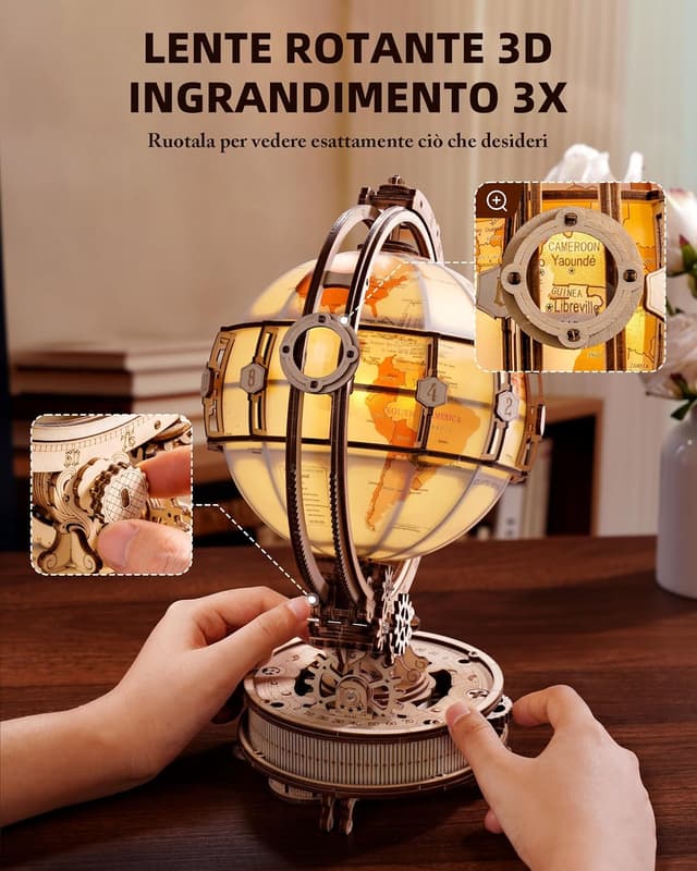 Thumbnail 4 de Robotime Globo Terráqueo 3D de Madera con Luz LED