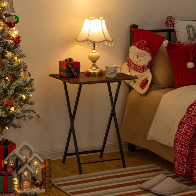 Detalle 2 de HOOBRO Tavolino pieghevole EBF15BZ01 stile industriale per divano, marrone vintage