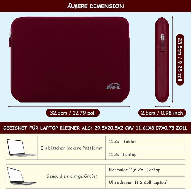 Detalle 2 de AIPIE Laptoptasche 11,6 12 Zoll Schutz 31 x 21 cm
