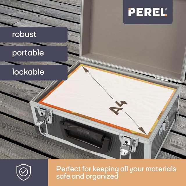 Detalle de Perel valigetta porta attrezzi in alluminio nero con serratura a chiave e tracolla