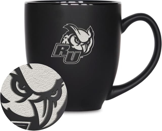 Detalle 2 de Rico Industries NCAA “P, Q & R Schools” Standard 15oz Laser Engraved Matte Black Ceramic Bistro Mug