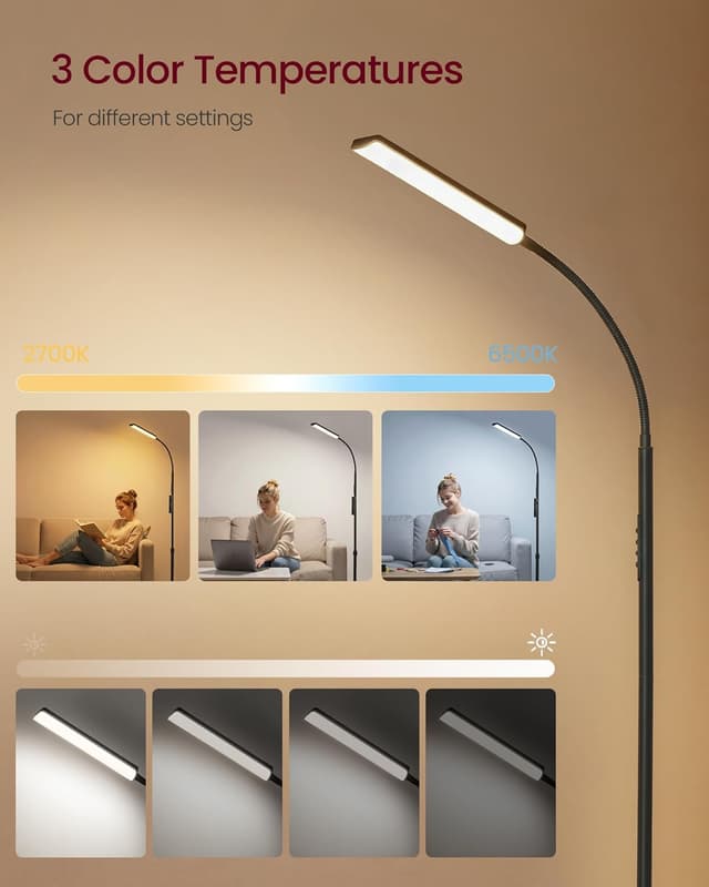 Detalle 2 de VasAGLE LED Floor Lamp LFL007BD03 with adjustable height, 360° head, timer & remote