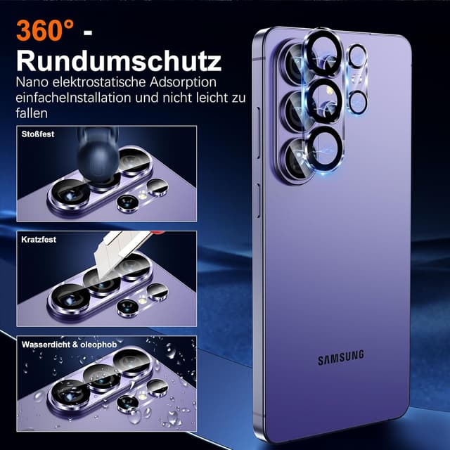 Detalle de UniqueMe Schutzglas-Set für Samsung Galaxy S26 Ultra – 2 Stück Displayschutz + 2 Stück Kameraschutz (9H, HD-Klar)