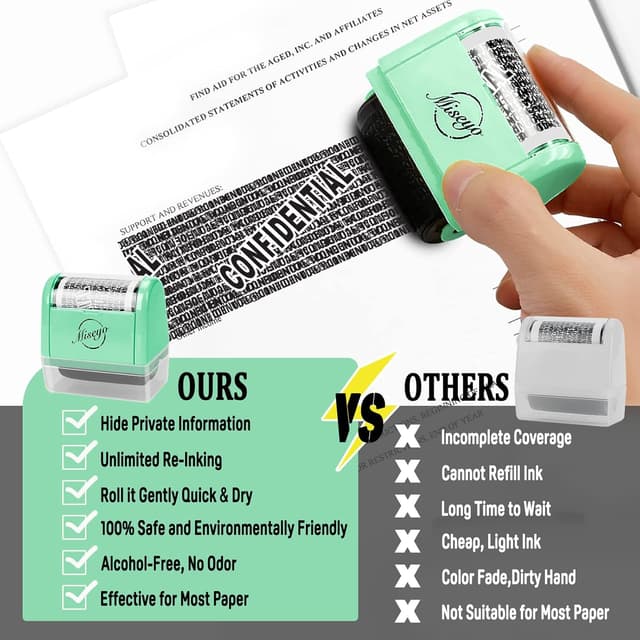 Thumbnail 6 de Miseyo Identity Theft Protection Roller Stamp Set (Mint Green) with 6 Refill Ink
