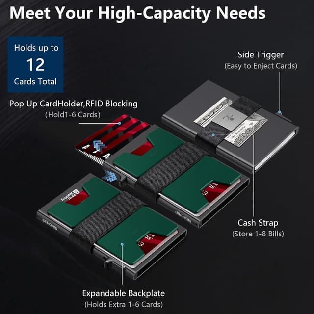 Thumbnail 4 de SEMRID Slim Aluminum Card Holder Wallet holds 12+ cards đź’Ľ