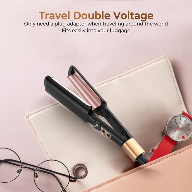 Detalle 2 de UKLISS Pro Mini fer à onduler (écran LCD 120-210 °C) pour débutants, avec gants et sac de rangement