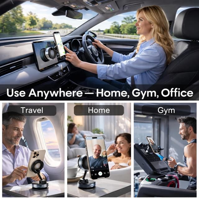 Detalle 2 de New Horrizon Car Phone Holder Magnetic Car Mount – Ultra-strong N55 magnetic mount with vacuum suction and 360° adjustment