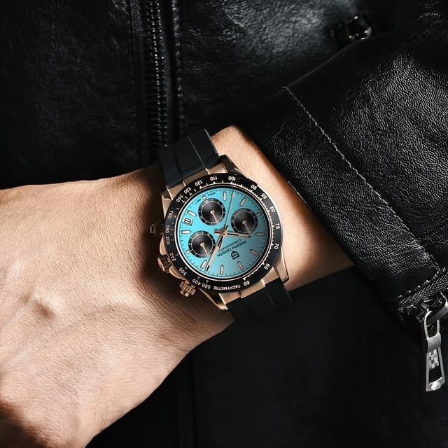 Detalle 2 de Pagani Design Zaffiro Sport VK63: orologio uomo al quarzo impermeabile in acciaio 316L con cronografo