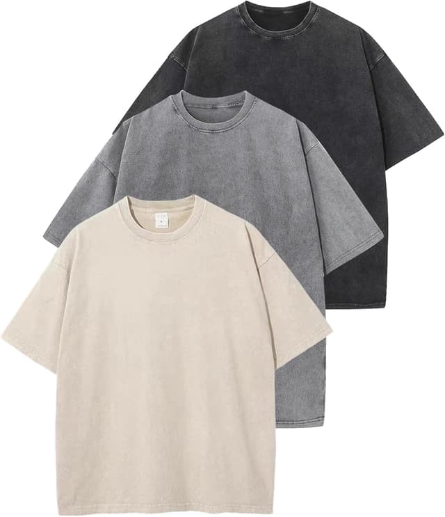 Detalle de Arssm 3-Pack Big & Tall Vintage-Style T-Shirts (Relaxed Fit, Short Sleeve, Acid-Wash)