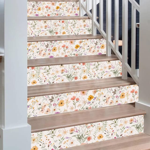 Detalle de ANHUIB Blumen Tapete zum Selbstkleb en im Boho-Aquarell-Stil (44 x 300 cm) – Vinyl, abnehmbar, wasserdicht