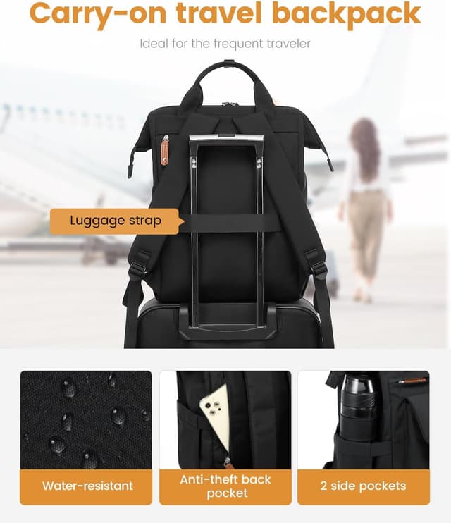 Detalle 2 de LOVEVOOK Women’s Laptop Backpack (up to 17 inch) with Electronics Organiser, water-resistant rucksack bag – Black Brown