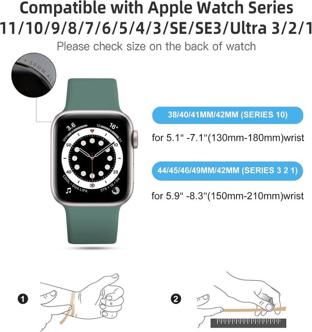 Detalle de CeMiKa 5-pack silicone sport straps for Apple Watch (38mm–49mm compatibility)