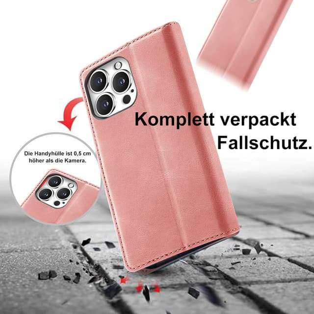 Detalle 2 de Giyer Handyhülle für iPhone 16 Pro: Klapphülle mit Kartenfach, Schutzfolie und Standfunktion (Rosa)