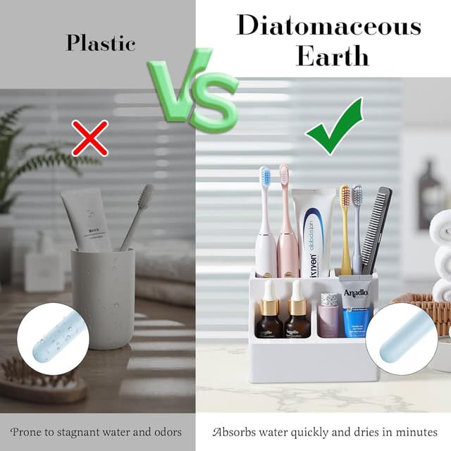 Detalle de Luxspire Zahnbürstenhalter aus Kieselgur mit 4 Fächern – schnell trocknend, grau