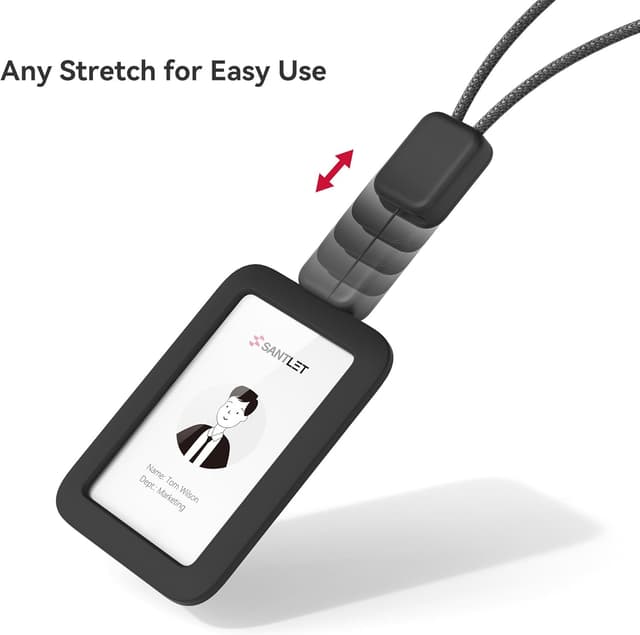 Detalle 2 de SANTLET Premium retractable ID badge holder with lanyard and silent elastic cord