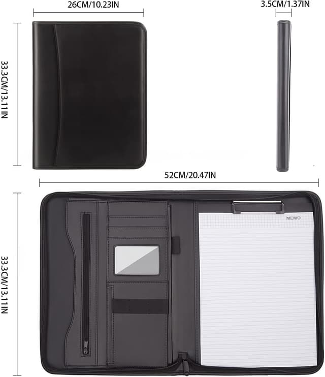 Detalle 2 de Leathario Portfolio Folder A4 Conference Folder with Notepad – vegan leather zip padfolio organiser