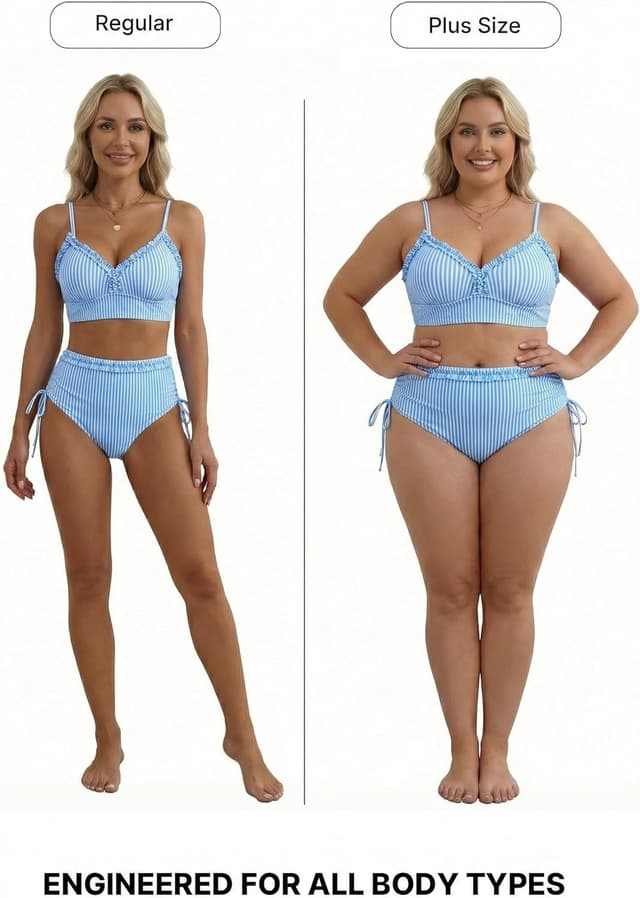 Detalle de Herseas Women’s Splice Ruffle Trim Bikini Set with Tie Side High Waisted Bottom