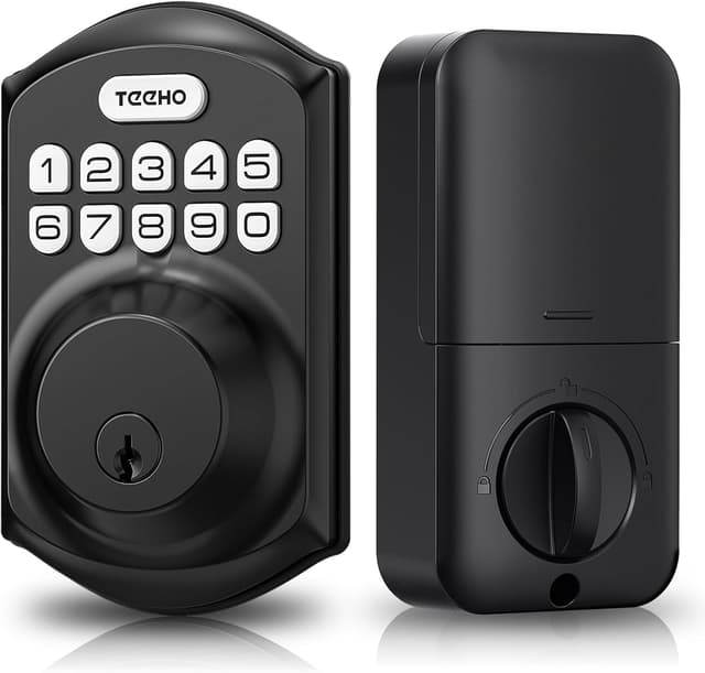 Detalle de TEEHO TE001 Keyless Entry Keypad Smart Deadbolt (Matte Black) with 2 Keys