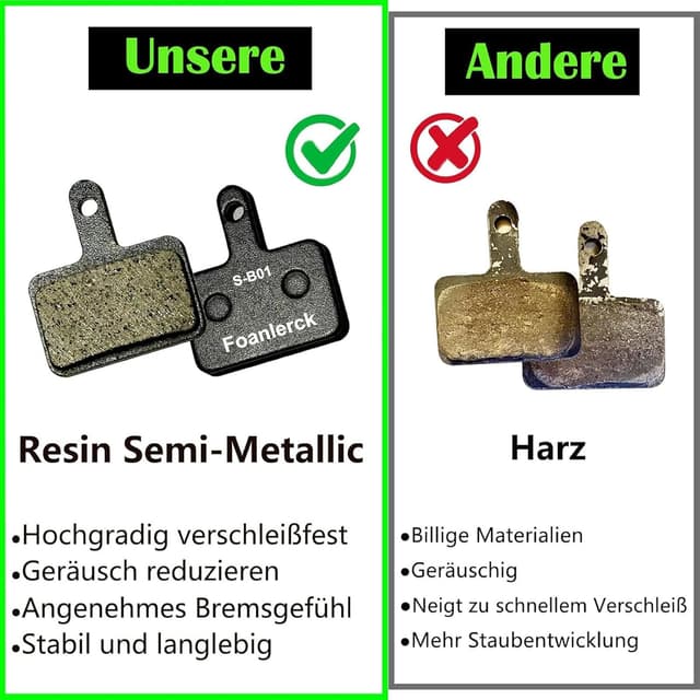 Detalle de Foanlerck 4 Paar Bremsbeläge für Fahrrad – Resin/Semi-Metallic für Shimano B01S/B03S/B05S und diverse Shimano-Modelle