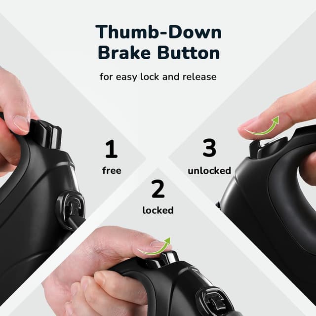 Detalle 2 de Pecute Guinzaglio Retrattile per Cani 10 m fino a 50 kg, con freno rapido e anti-grovigli a 360°