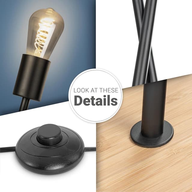 Detalle 2 de Paco Home lampadaire vintage E27 bois acier (design industriel) pour salon et chambre