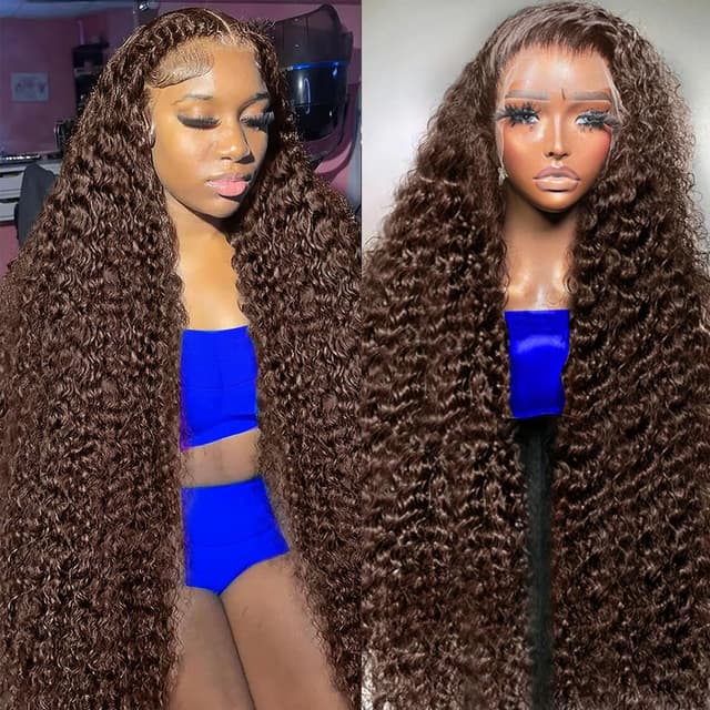 Detalle de 250% Density 13x6 HD Lace Front Deep Wave Human Hair Wigs (Chocolate Brown)