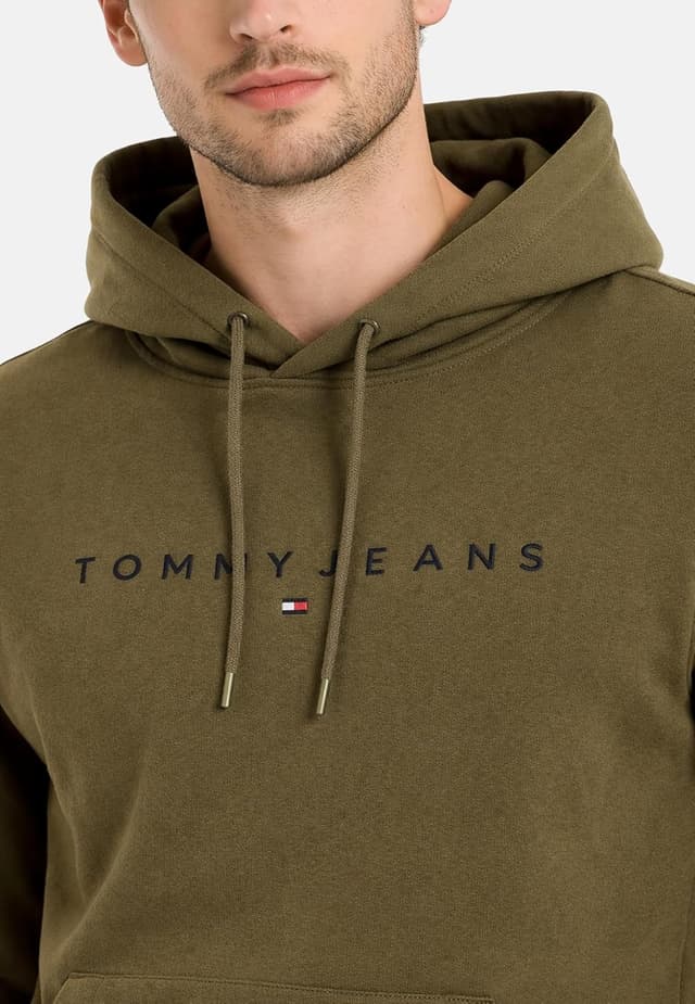 Detalle 2 de Tommy Jeans felpa uomo Linear Logo con cappuccio in cotone felpato
