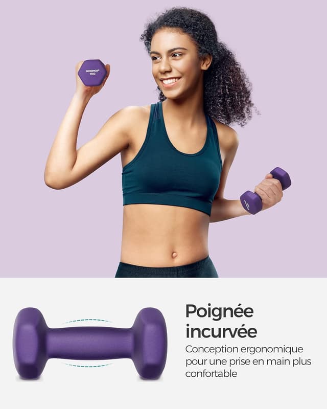 Detalle 2 de Lot de 2 haltères hexagonaux SONGMICS en néoprène