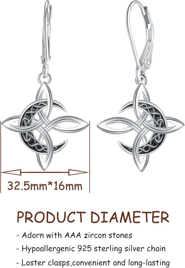 Detalle de J.WUEN Boucles d’oreilles pendantes en argent 925 à nœud celtique pour femme