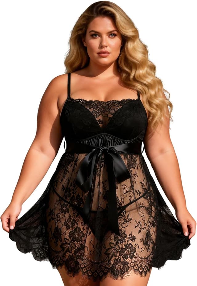 Detalle de ohyeahlady Sexy Lingerie Set Babydoll with Eyelash Lace, Mesh Chemise & Thong