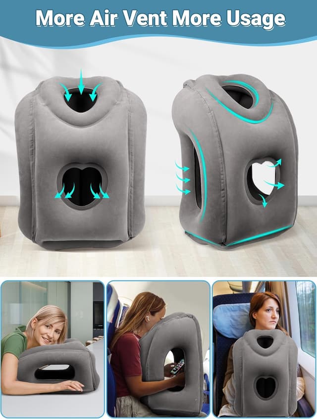 Detalle de Maliton Inflatable Travel Pillow for Airplane and Long Trips (Dark Grey)