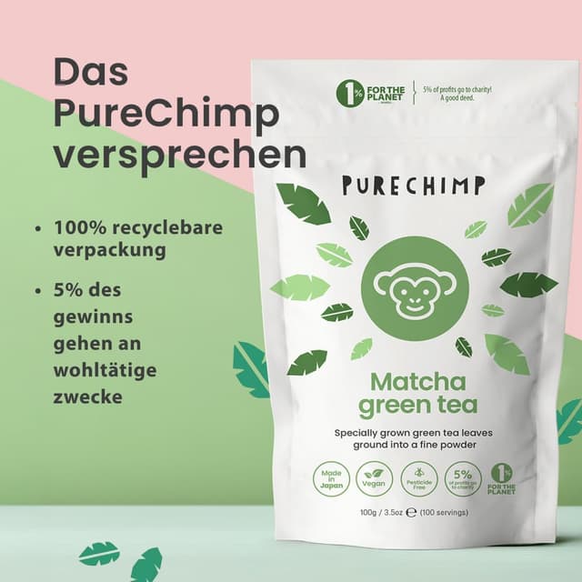 Detalle de PureChimp Ceremonial Matcha (100 g) – 100% reines Matcha-Pulver für Latte, Aufgüsse & Rezepte