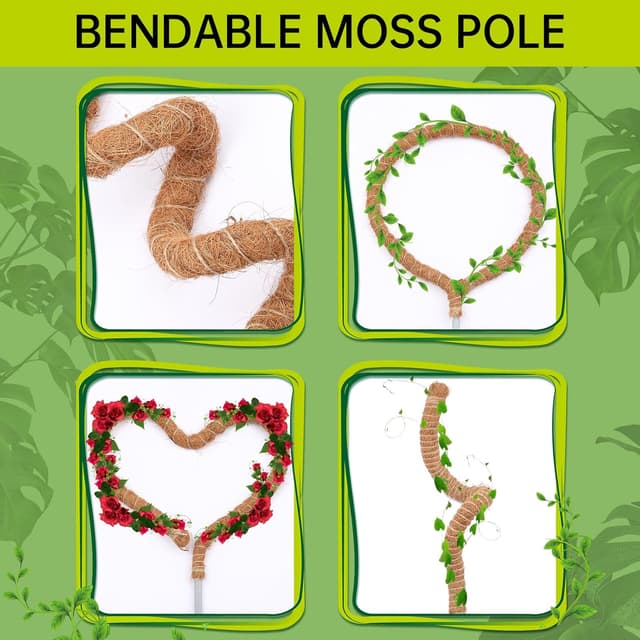 Detalle 2 de Bendable Moss Pole for Plants (Monstera) – Bendable Coco Coir Plant Support Stakes, 2 Pack (25 in/48 in)