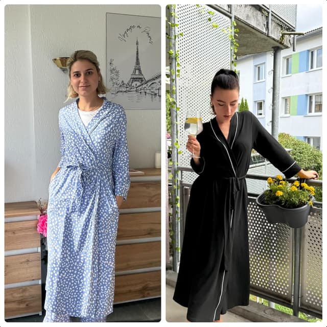 Detalle 2 de PrinStory Damen Bademantel mit 3/4-Ärmeln – leichter Kimono-Roben für Sauna, Lounge & Zuhause