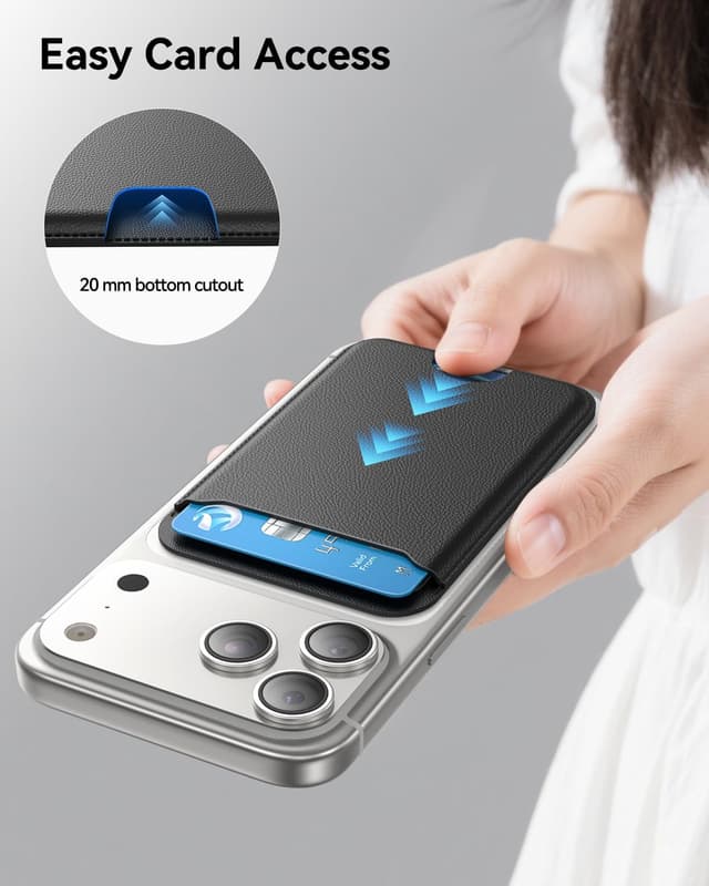 Detalle 2 de TWZKG MagSafe Wallet (3 Card Holder) with RFID blocking – Magnetic phone wallet for iPhone 17/16/15/14/13/12 series, Black