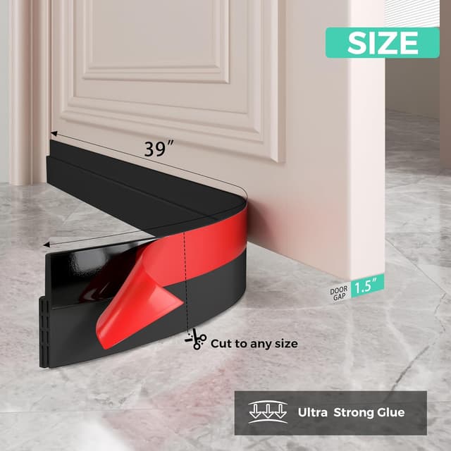 Detalle 2 de Hojoy 2-Pack Under Door Draft Stopper (Adjustable, Black) with Strong Adhesive Weather Stripping Tape