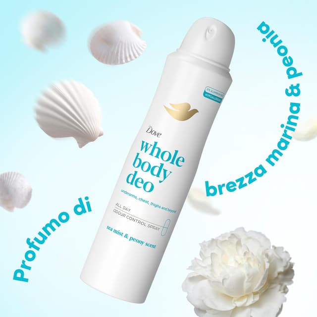 Detalle 2 de Dove Whole Body Deo spray per tutto il corpo ipoallergenico 150 ml