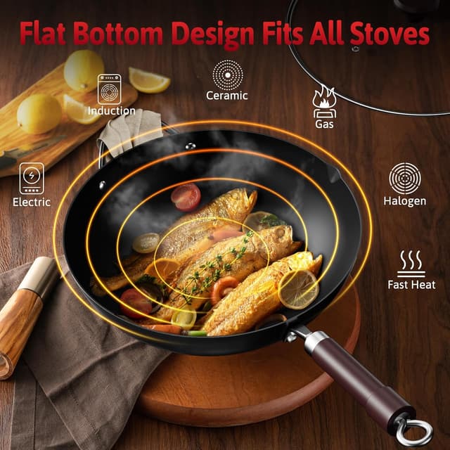 Thumbnail 1 de Jobin Wok de Acero al Carbono 32cm con Tapa y Asas de Madera