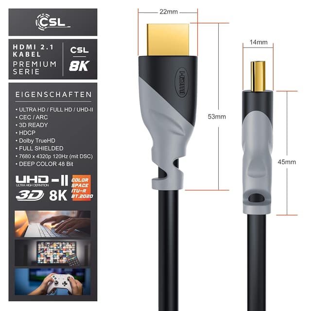 Detalle 2 de CSL HDMI-Kabel 3 m – 48 Gbit/s, 8K@60Hz