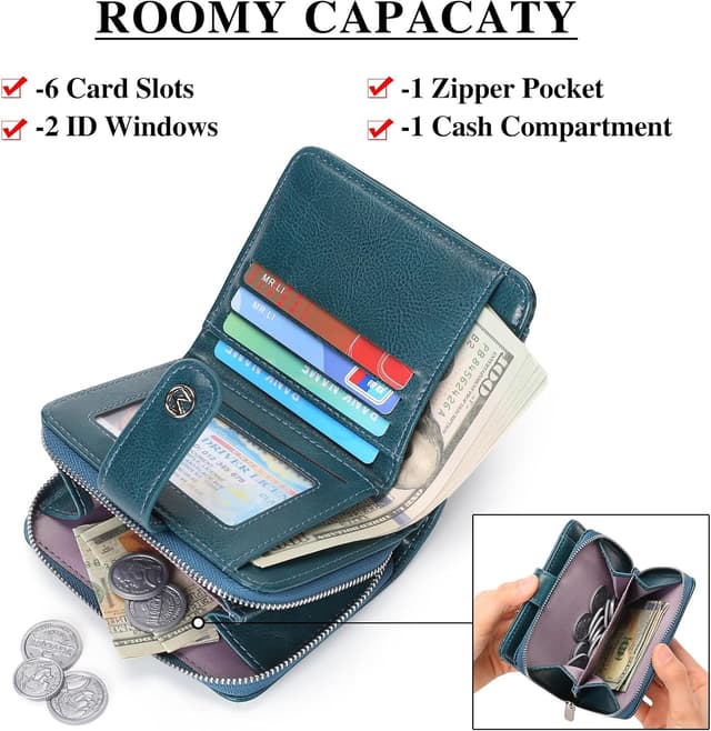 Detalle 2 de FALAN MULE Women’s RFID Blocking Small Bifold Purse with Zipper Coin Pocket & ID Window