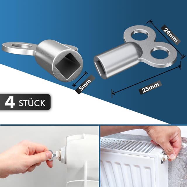Detalle de Shinfly 4er Set Heizungsentlüftungsschlüssel (5 mm) für Heizkörper – aus Zinklegierung