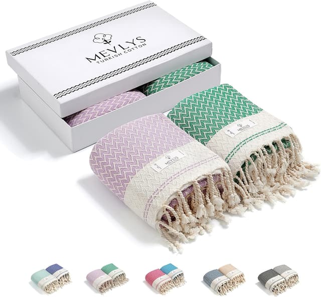 Detalle de MEVLYS Saunatuch & Hamamtuch im 2er-Set (100×180 cm), türkisches Baumwolltuch extra leicht