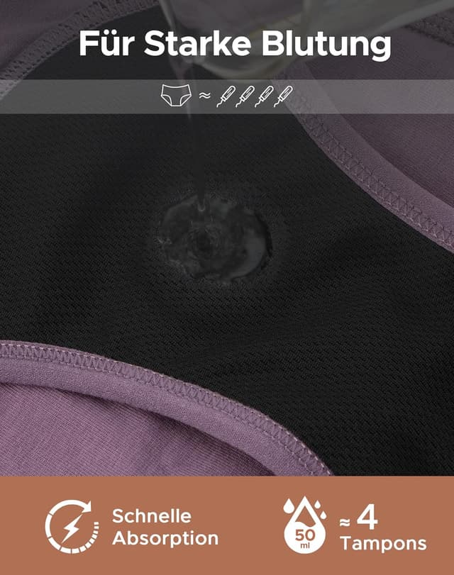 Detalle 2 de INNERSY Culotte menstruelle taille haute pour flux abondant (lot de 3) – coton lavable, taille enveloppante