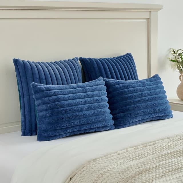 Thumbnail 6 de Ystyle lot de 2 housses de coussin 40x40 en fausse fourrure bleu marine