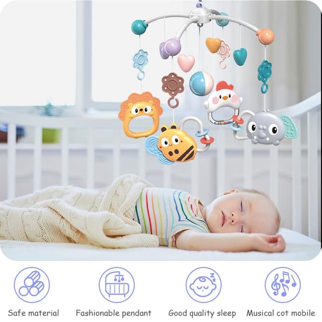 Thumbnail 5 de Aolso Babybett-Spielzeug: Mobile fürs Babybett mit Musik, Lichtern, Projektion und Fernbedienung (Kaninchenprojektion-Blau)