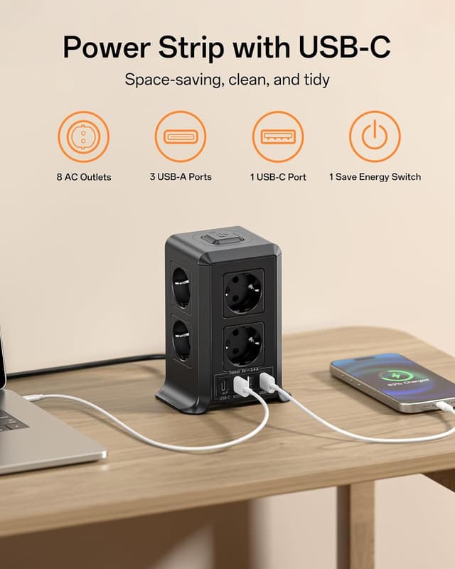 Detalle 2 de KEMELO Mehrfachsteckdose USB-C 8-fach 2500 W