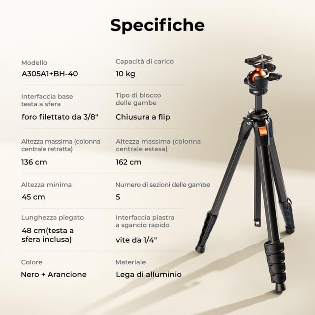 Thumbnail 6 de K&F CONCEPT Treppiede fotocamera 162 cm in alluminio compatto con borsa e piastra rapida (portata 10 kg)
