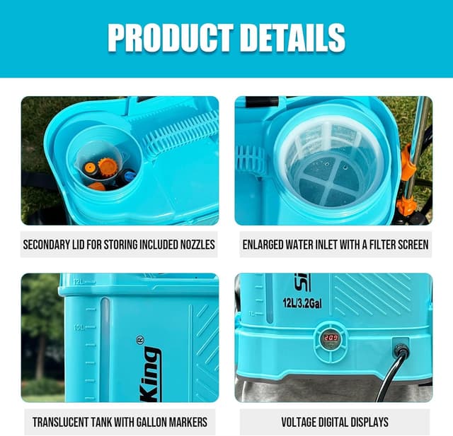 Thumbnail 6 de SideKing Knapsack Sprayer 12L (Electric) with Makita 18V compatibility, telescopic wand, 5 nozzles, 80 PSI