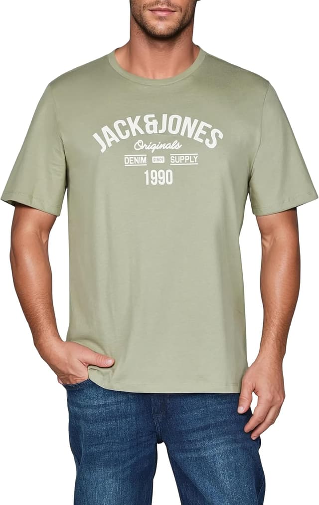 Thumbnail 6 de JACK & JONES Regular-Fit Herren-T-Shirts JJLINO im 4er-Set (Rundhals, Kurzarm) – Schwarz/Weiß/Grün/Rot/Blau/Grau